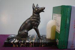 Pair Of Art Deco Spelter + Marble German Shepherd Bookends 