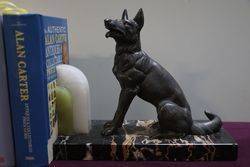 Pair Of Art Deco Spelter + Marble German Shepherd Bookends 