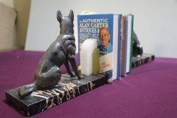 Pair Of Art Deco Spelter + Marble German Shepherd Bookends 