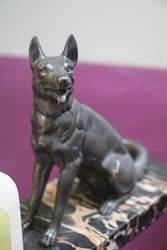 Pair Of Art Deco Spelter + Marble German Shepherd Bookends 