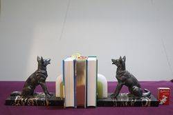 Pair Of Art Deco Spelter + Marble German Shepherd Bookends 