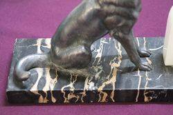 Pair Of Art Deco Spelter + Marble German Shepherd Bookends 