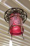 Pair Of Bronze And Ruby Overlay Glass Hanging Lamps