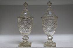 Pair Of Early C19th Cut Lead Glass Covered Bowls  