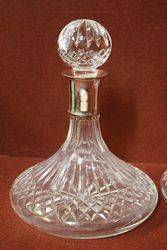 Pair Of Irish Cut Glass Ships Decanters Schuler Mounted 