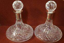 Pair Of Irish Cut Glass Ships Decanters Schuler Mounted 