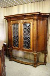 Pair Of Large And Rare Welsh Oak Bookcases With Lead Light Panels