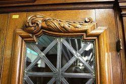 Pair Of Large And Rare Welsh Oak Bookcases With Lead Light Panels