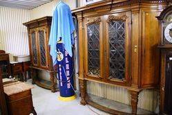 Pair Of Large And Rare Welsh Oak Bookcases With Lead Light Panels