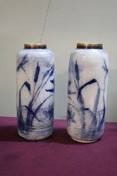 Pair Of Late 19th Century Flow Blue Bird Vases  