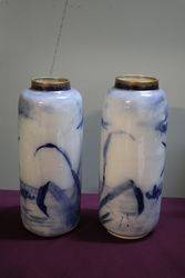 Pair Of Late 19th Century Flow Blue Bird Vases  