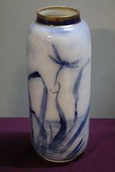 Pair Of Late 19th Century Flow Blue Bird Vases  