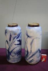 Pair Of Late 19th Century Flow Blue Bird Vases  
