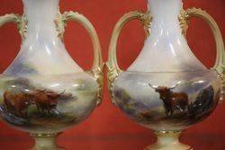 Pair Of Royal Worcester Harry Stinton Vases On Stands C1908