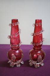 Pair Of Ruby Glass Vase 