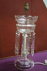 Pair Of Victorian Clear Glass Lustre Vases Converted to Electric Lamps 
