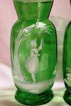 Pair Of Victorian Mary Gregory Green Glass Vases