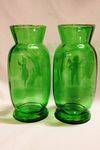 Pair Of Victorian Mary Gregory Green Glass Vases