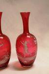 Pair Of Victorian Ruby Glass Mary Gregory Vases 