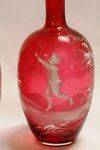 Pair Of Victorian Ruby Glass Mary Gregory Vases 
