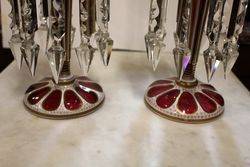 Pair Of Victorian Ruby Overlay Lustre Vases C1870