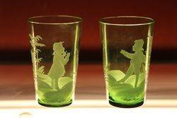 Pair Of Victorian Tumblers green Glass  