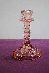 Pair Vintage Pink Glass Candlesticks 
