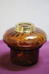 Pair of Antique Amber Glass Oil Lamp Fonts With Brass Collars 