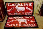 Pair of Antique Farming Cataline Enamel Pictorial Signs