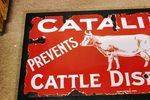 Pair of Antique Farming Cataline Enamel Pictorial Signs