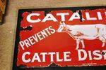 Pair of Antique Farming Cataline Enamel Pictorial Signs