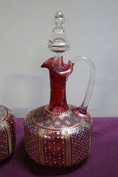 Pair of Antique Ruby Glass Moser Wine Jugs 