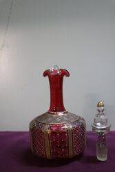 Pair of Antique Ruby Glass Moser Wine Jugs 