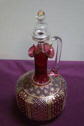 Pair of Antique Ruby Glass Moser Wine Jugs 