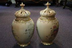 Pair of Large Royal Worcester Potpourri Vases