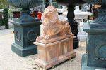 Pair of Large Tiger Eye Marble Lions on Stands 