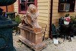 Pair of Large Tiger Eye Marble Lions on Stands 