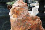 Pair of Large Tiger Eye Marble Lions on Stands 
