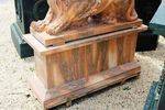 Pair of Large Tiger Eye Marble Lions on Stands 