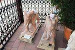 Pair of Tiger Eye Marble Elephant Garden Statues 