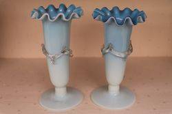 Pair of Victorian Vaseline Glass Vases C1890 