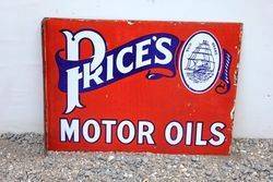 Prices Motor Oil Post Mount Enamel Sign