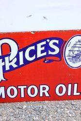 Prices Motor Oil Post Mount Enamel Sign