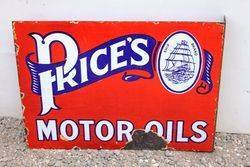 Prices Motor Oil Post Mount Enamel Sign