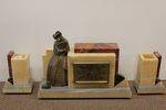 Quality Art Deco 3 Piece Clock Set With Bronze And Ivory Venetian Lady Figure   