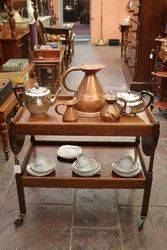 Quality English Oak Drop Side Tea Trolley C1920 