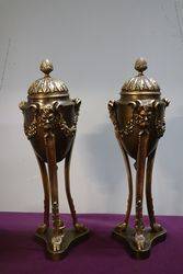 Quality Pair Of Antique Bronze Urns 