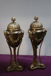 Quality Pair Of Antique Bronze Urns 