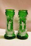 Quality Pair Of Late 19th Century Green Glass Mary Gregory Vases