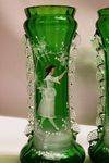 Quality Pair Of Late 19th Century Green Glass Mary Gregory Vases